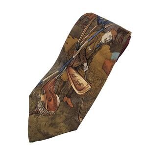 POLO BY RALPH LAUREN Victorian Golf Scene 100% Silk Handmade Necktie - OS